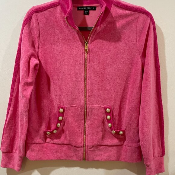 Boston Proper THREE PIECE Track Suit Pink Terry Cloth BARBIE XS Striped Stunning - Picture 7 of 16